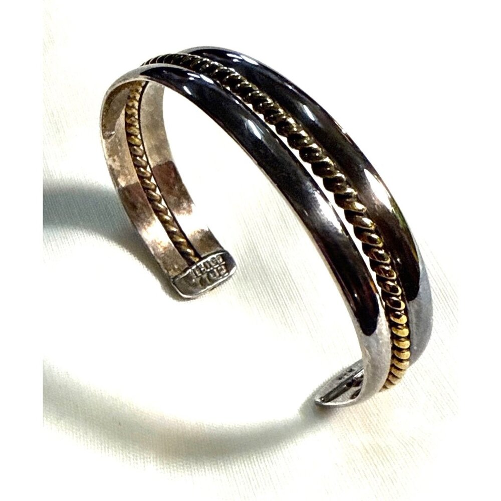 Vintage Mexico 925 Sterling Silver Twisted Rope Cuff Bracelet